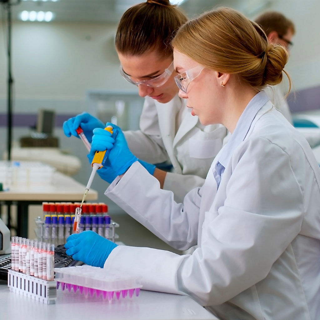 Scientists preparing samples